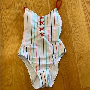 Stripped one piece bathing suit